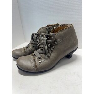 Brako Spanish Leather Lace Up Ribbon Ankle Boots Grey Crochet Trim size  38 7.5